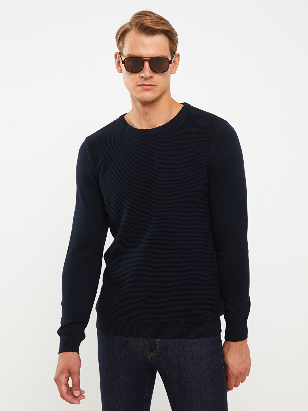 Rundhalsausschnitt Langarm Herren Strickpullover-1