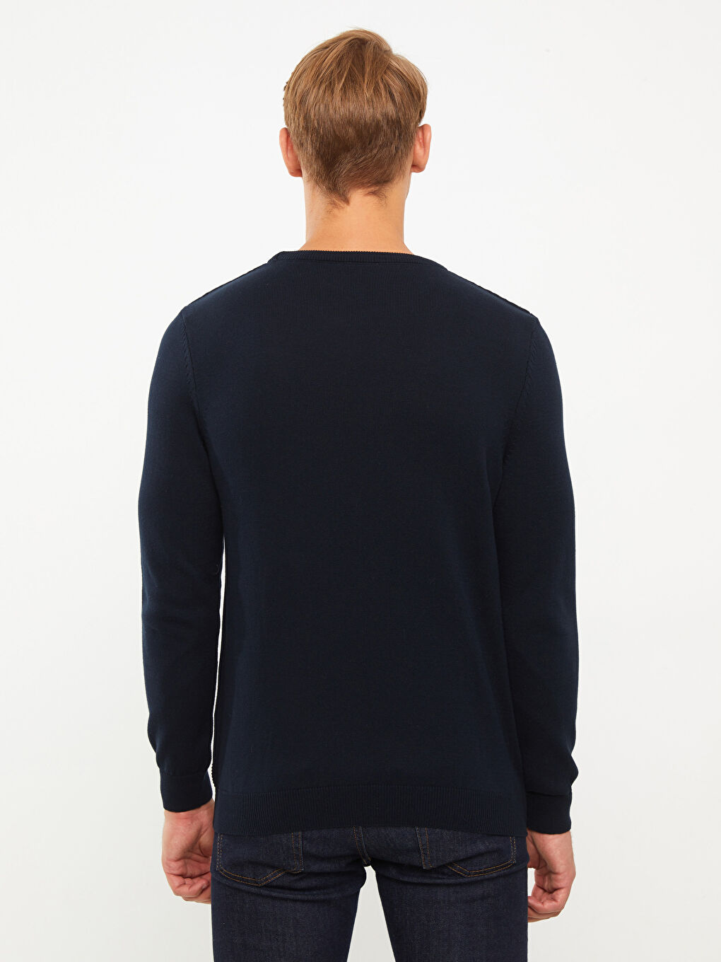 Rundhalsausschnitt Langarm Herren Strickpullover-4