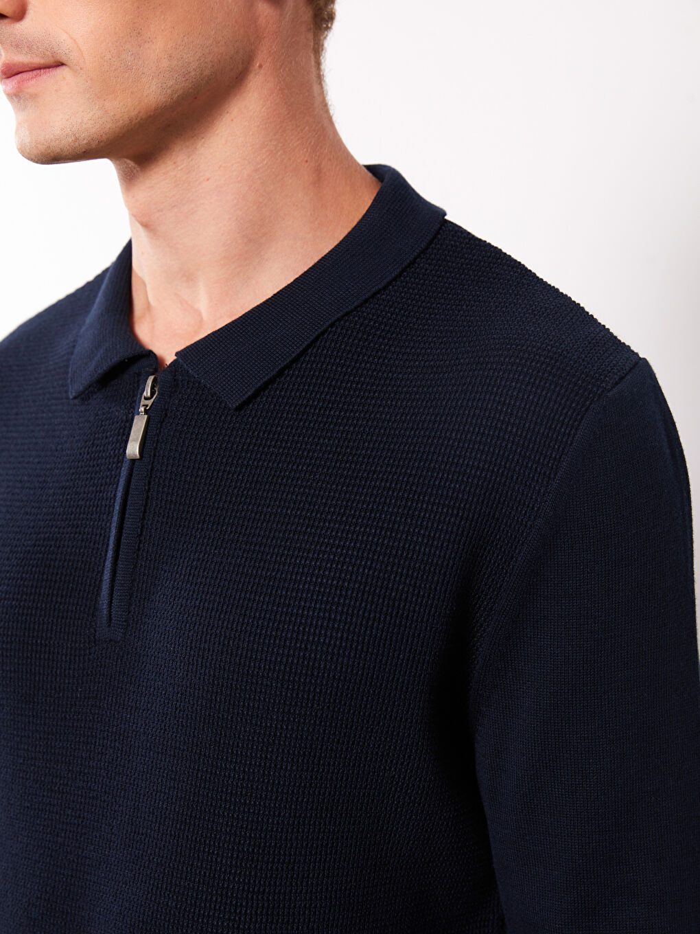 Polo Neck Long Sleeve Men's Knitwear Sweater-6