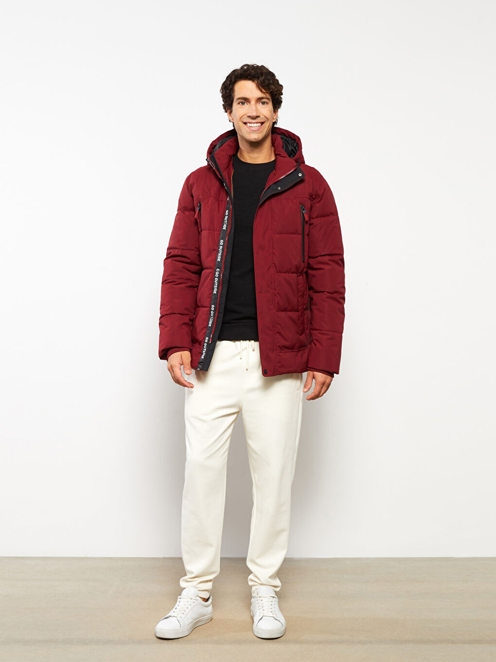 Ерлерге арналған стандартты пішім капюшонды пуховик пальто-1