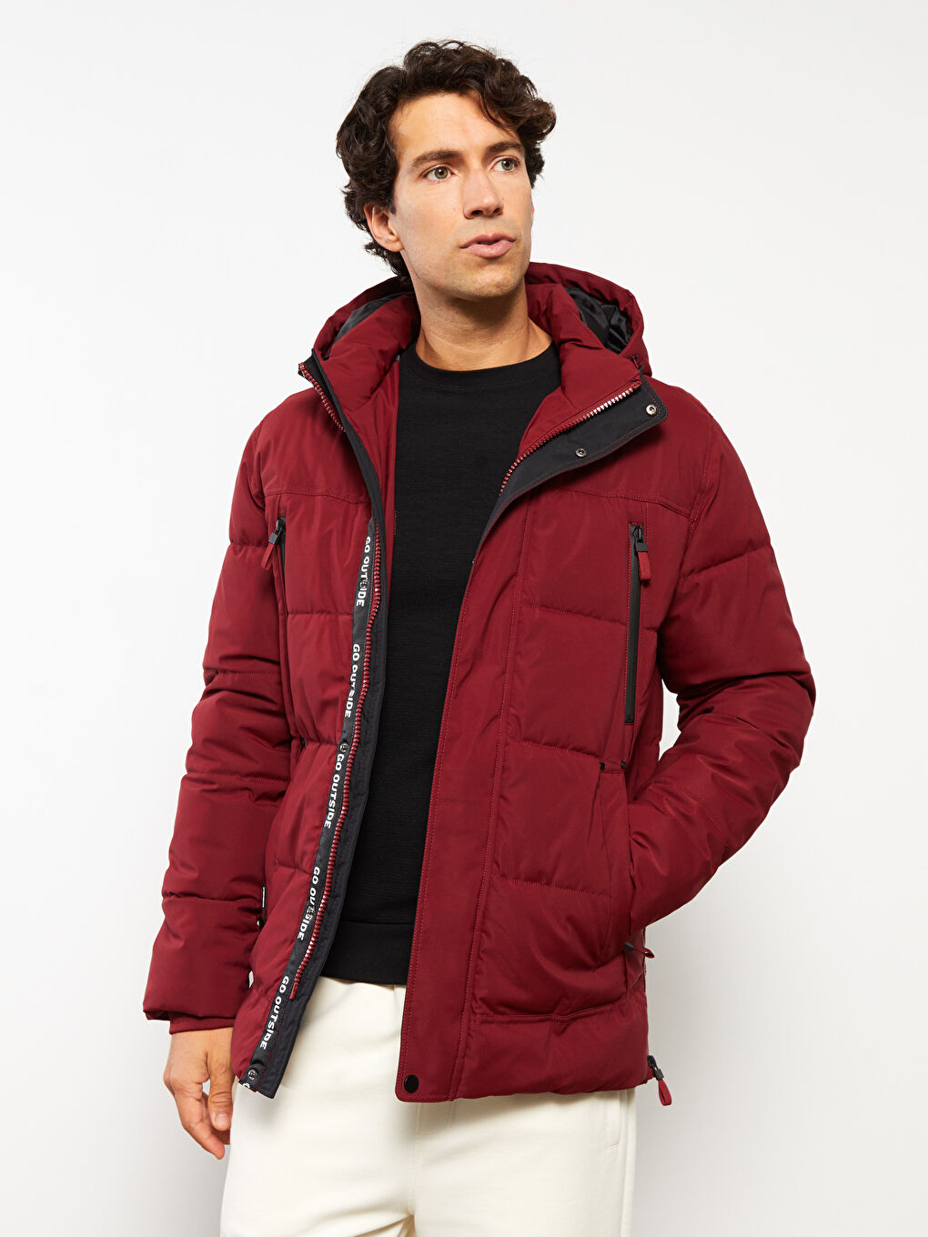 Ерлерге арналған стандартты пішім капюшонды пуховик пальто-2