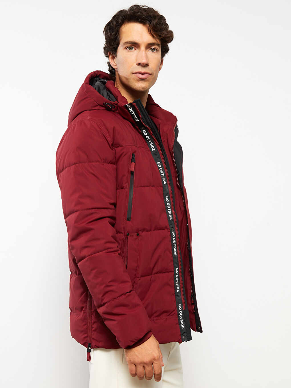 Ерлерге арналған стандартты пішім капюшонды пуховик пальто-3