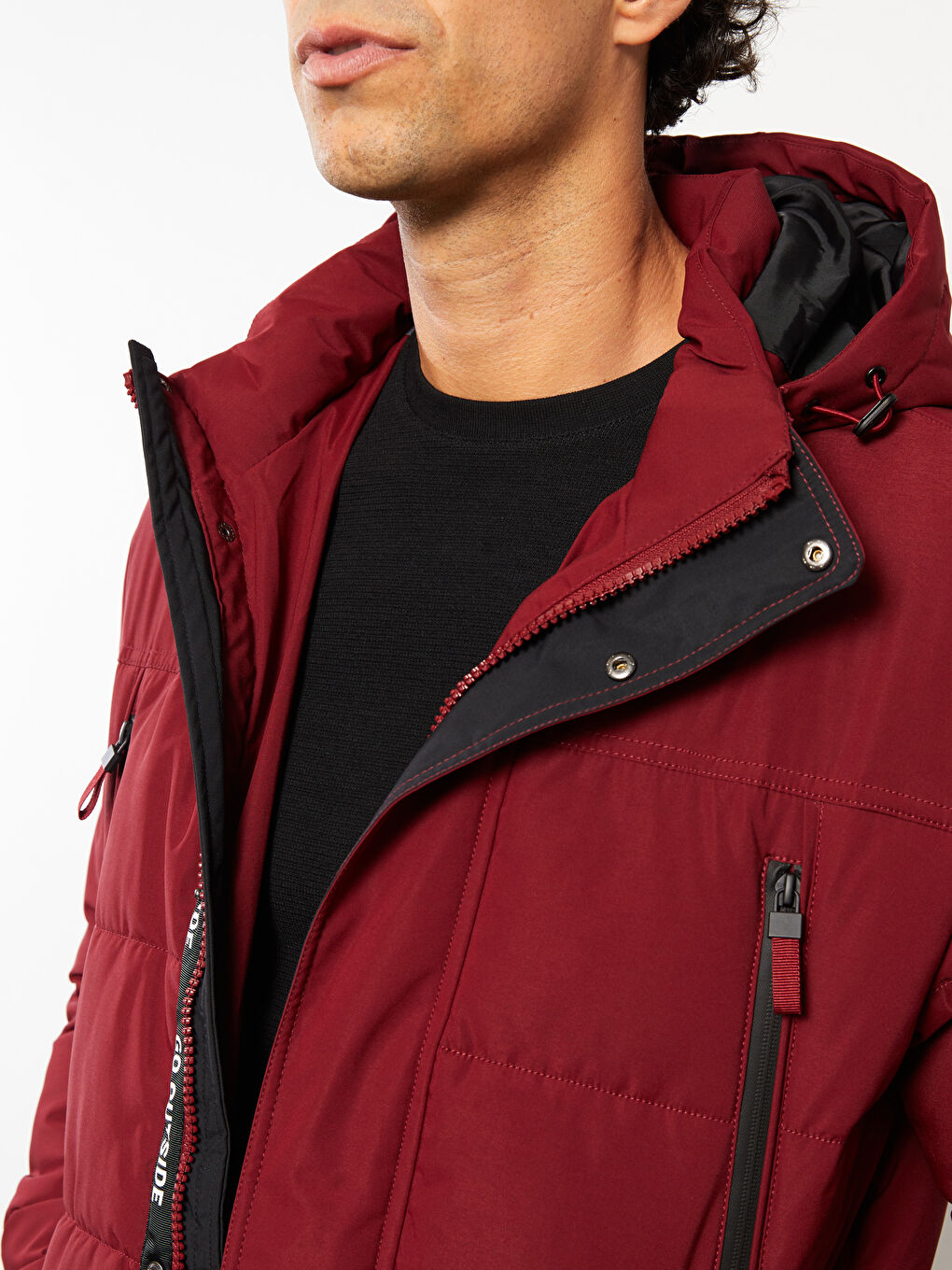 Ерлерге арналған стандартты пішім капюшонды пуховик пальто-4