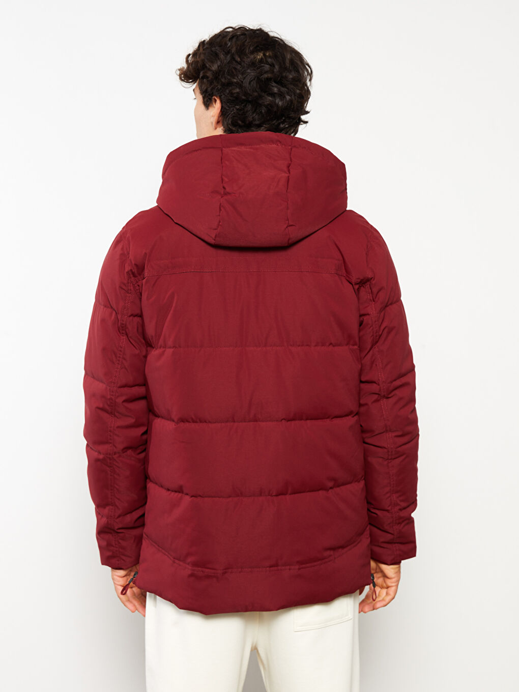 Ерлерге арналған стандартты пішім капюшонды пуховик пальто-6