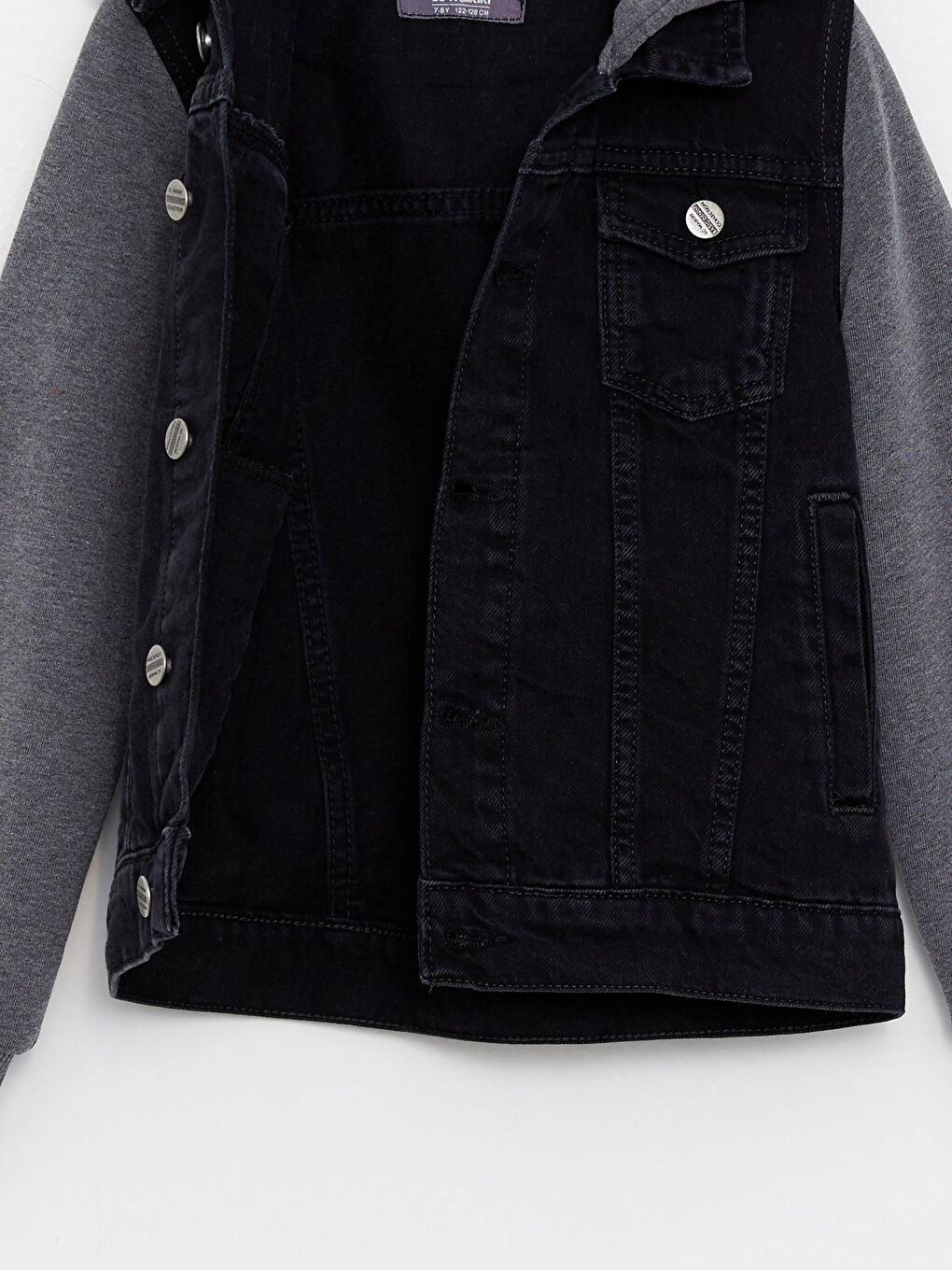 Siyah Kapüşonlu Erkek Çocuk Jean Ceket-1