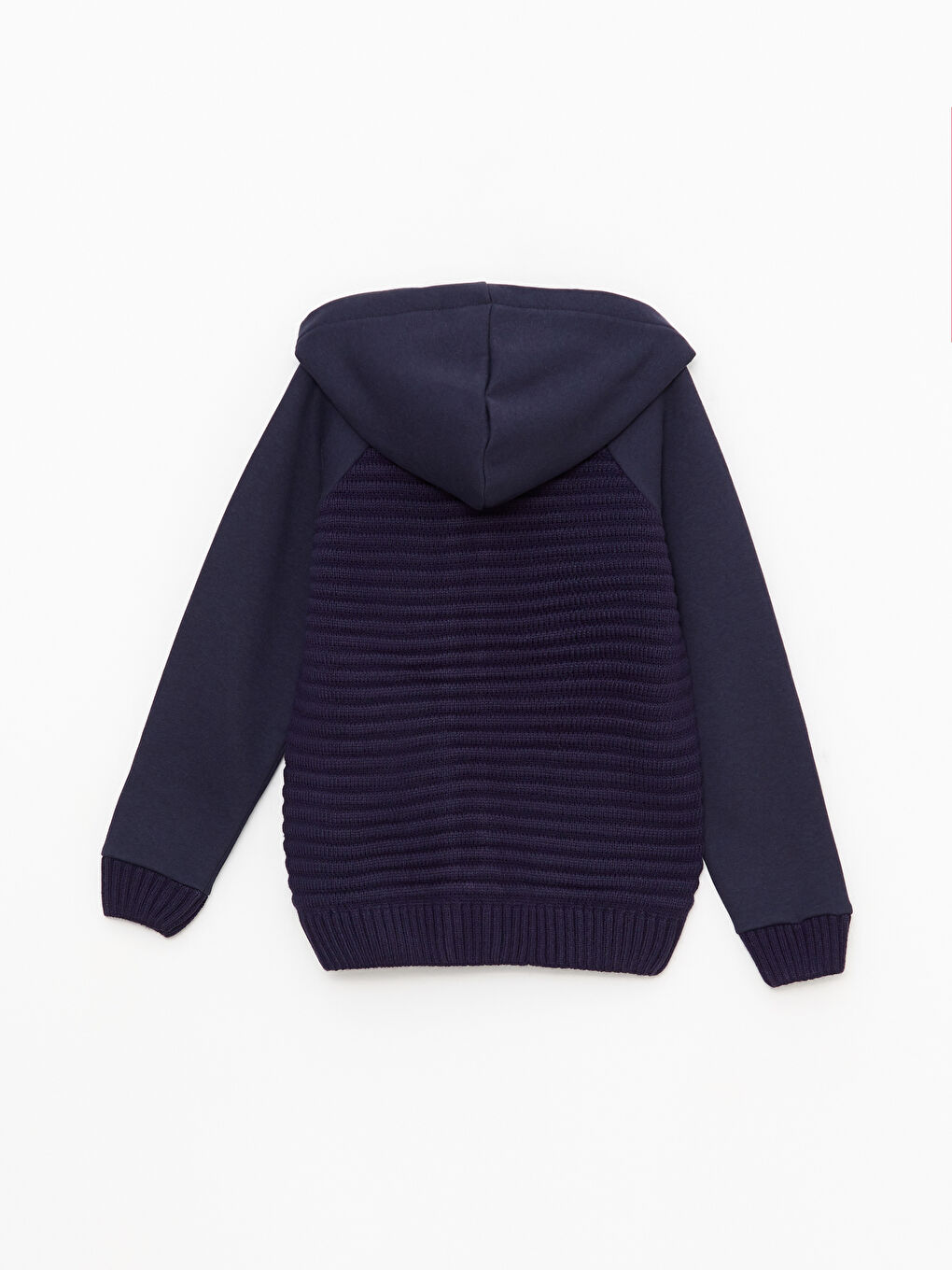 კაპიუშონიანი უბრალო გრძელმკლავიანი ბიჭების ელვაშესაკრავიანი ტრიკოტაჟის კარდიგანი-1