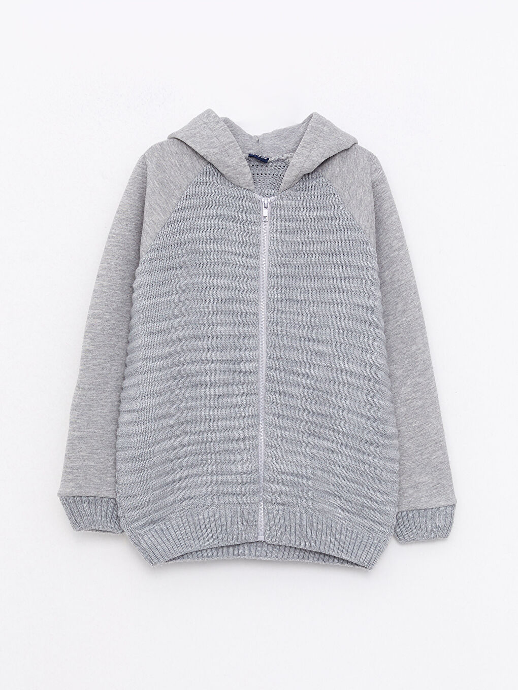 Hooded Basic Long Sleeve Boy Zippered Tricot Cardigan