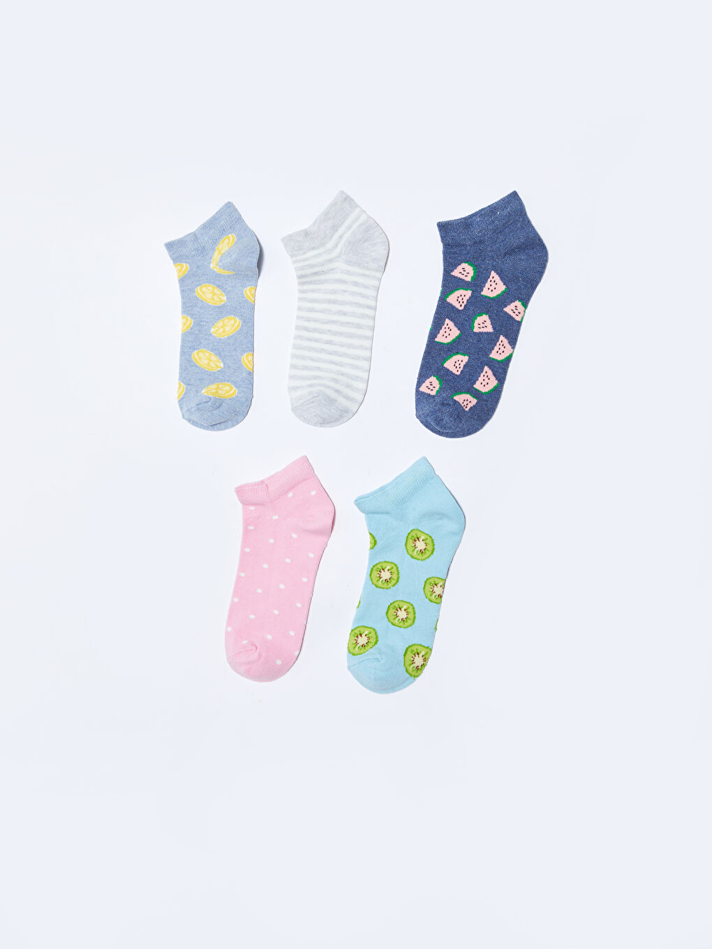 Mavi Desenli Kadın Patik Çorap 5'li-1