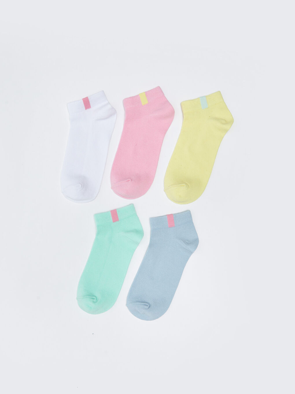 Beyaz Kadın Düz Patik Çorap 5'li-1
