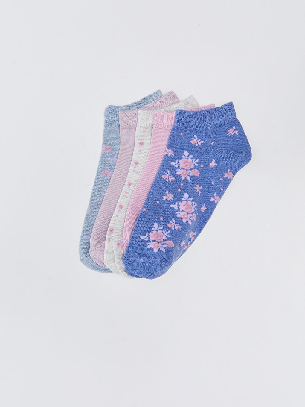 Mavi Desenli Kadın Patik Çorap 5'li