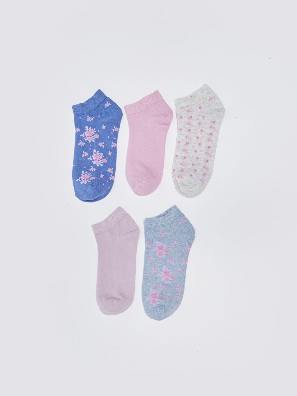 Mavi Desenli Kadın Patik Çorap 5'li-1