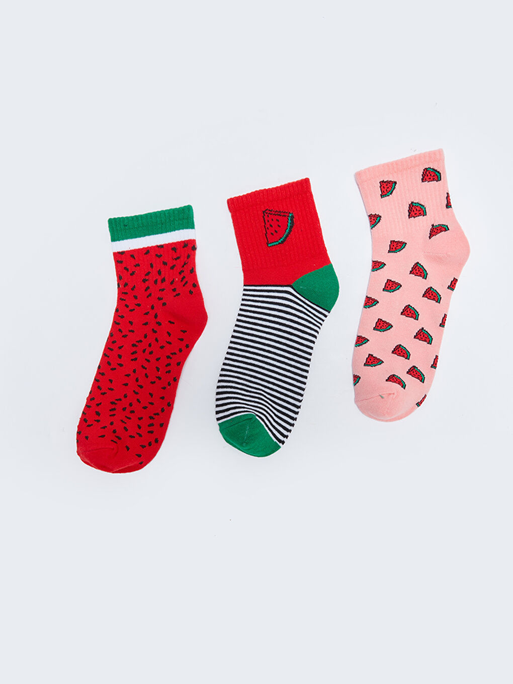 Kırmızı Desenli Kadın Soket Çorap 3'lü-1