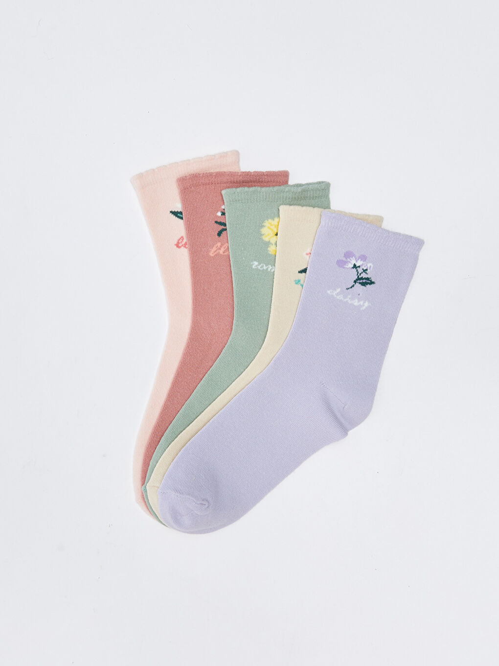 Pembe Baskılı Kadın Soket Çorap 5'li