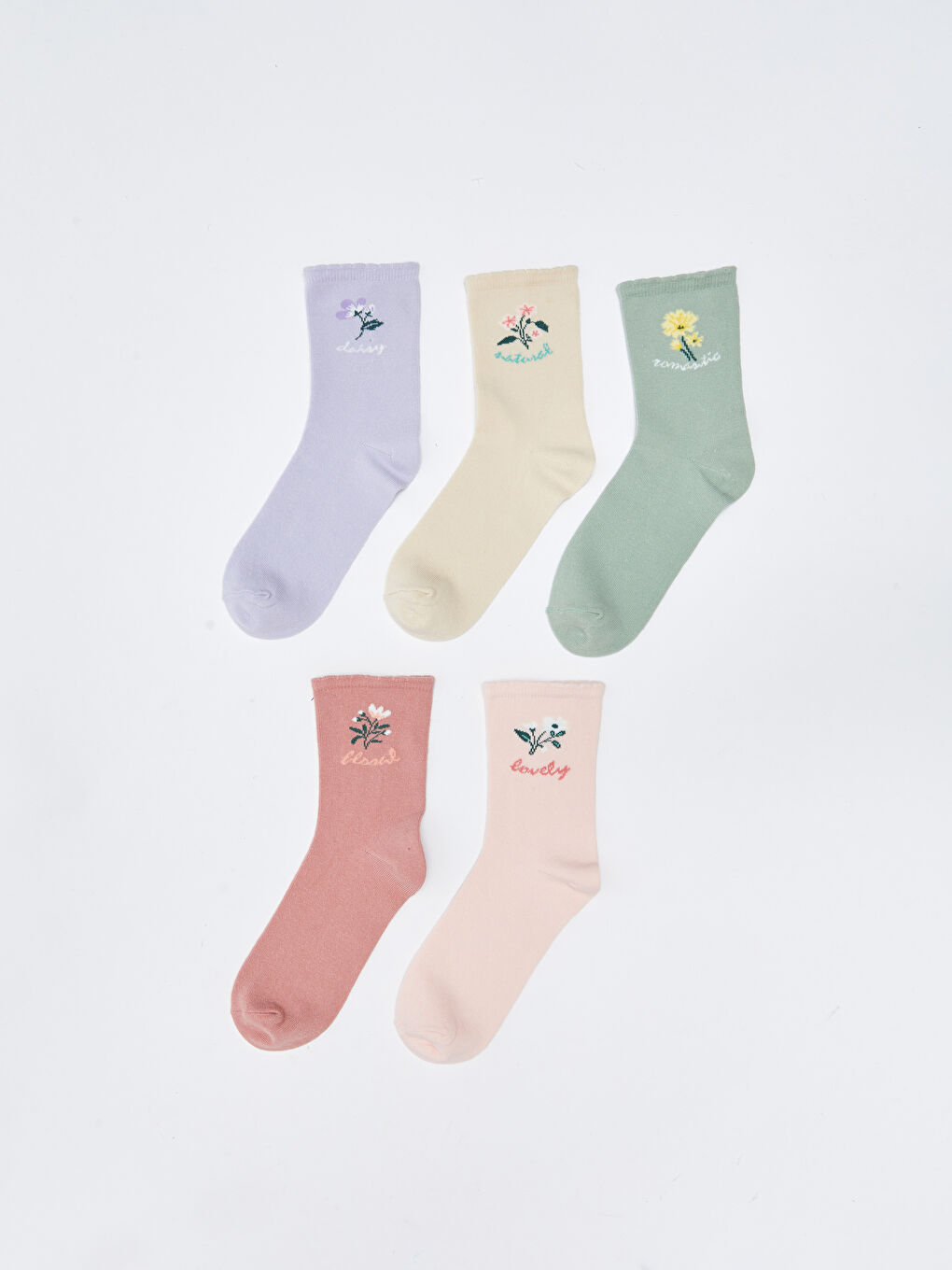 Pembe Baskılı Kadın Soket Çorap 5'li-1