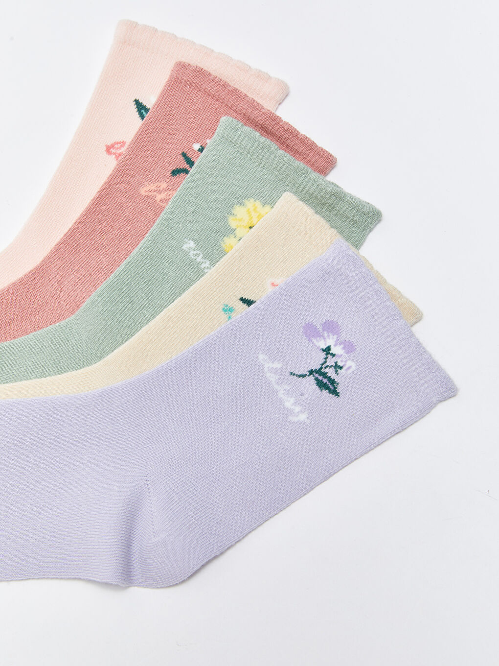 Pembe Baskılı Kadın Soket Çorap 5'li-2