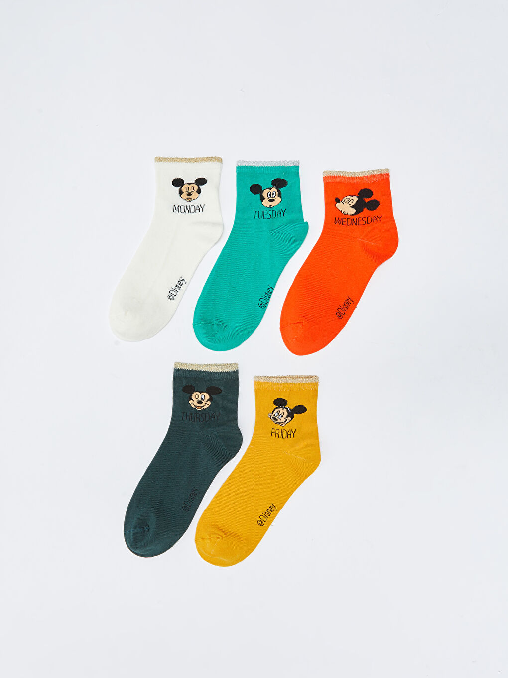 Ekru Baskılı Kadın Soket Çorap 5'li-1