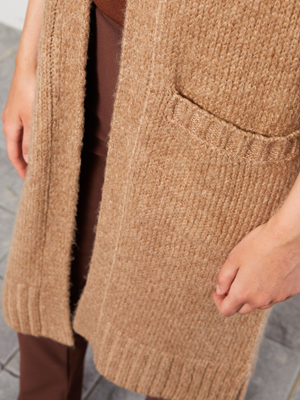 كارديجان تريكو للسيدات بياقة شال وكم طويل بتفاصيل جيوب-3