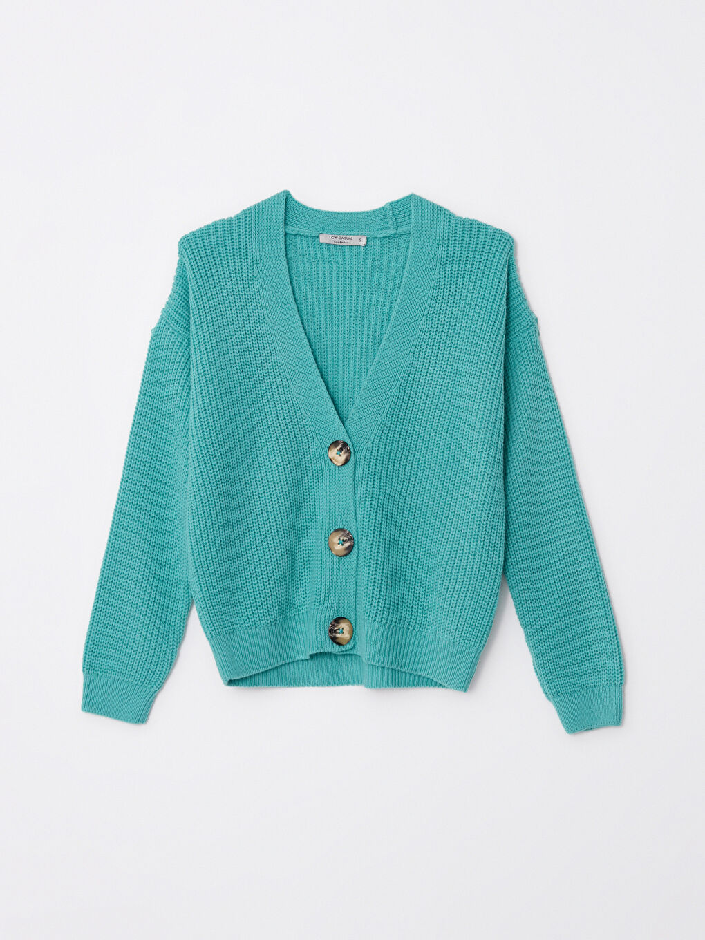 Turkuaz V Yaka Kadın Triko Hırka-5