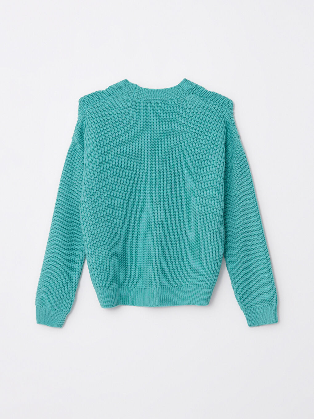 Turkuaz V Yaka Kadın Triko Hırka-6