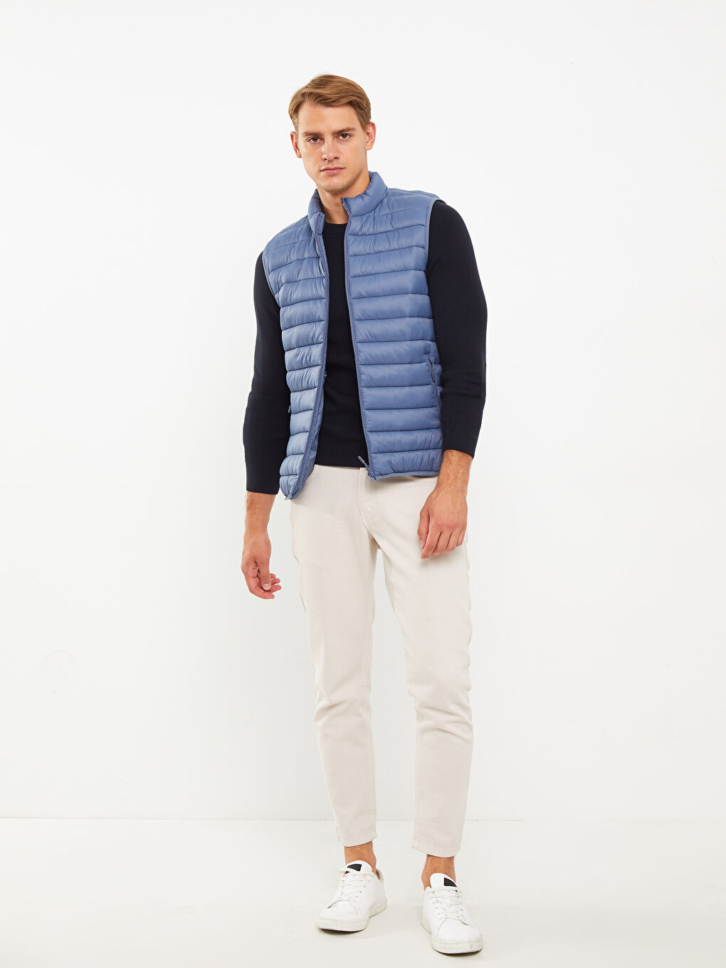Жилет Дутый Мужской Стандартного Кроя С Воротником-Трубой