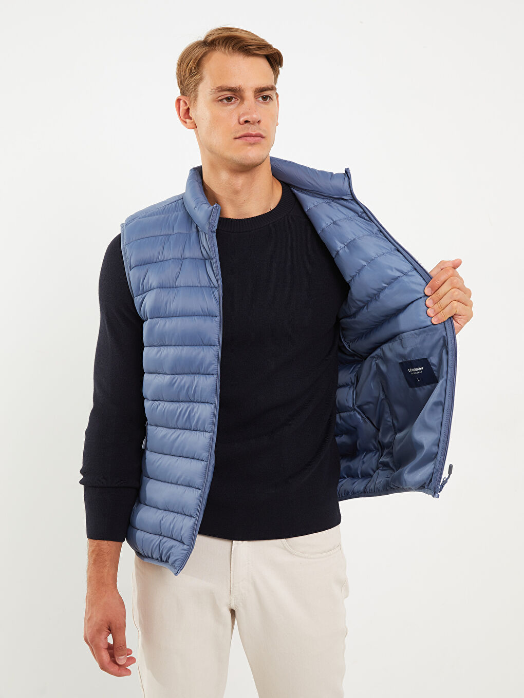Жилет Дутый Мужской Стандартного Кроя С Воротником-Трубой-2