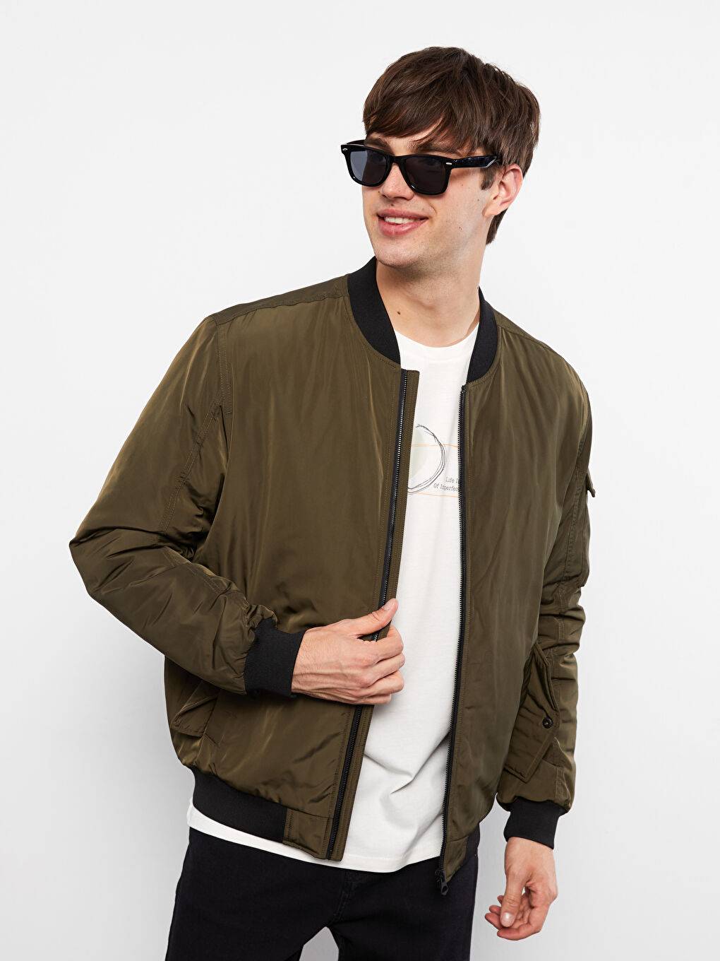 Relaxed Fit College Collar Bomber Men's Coat