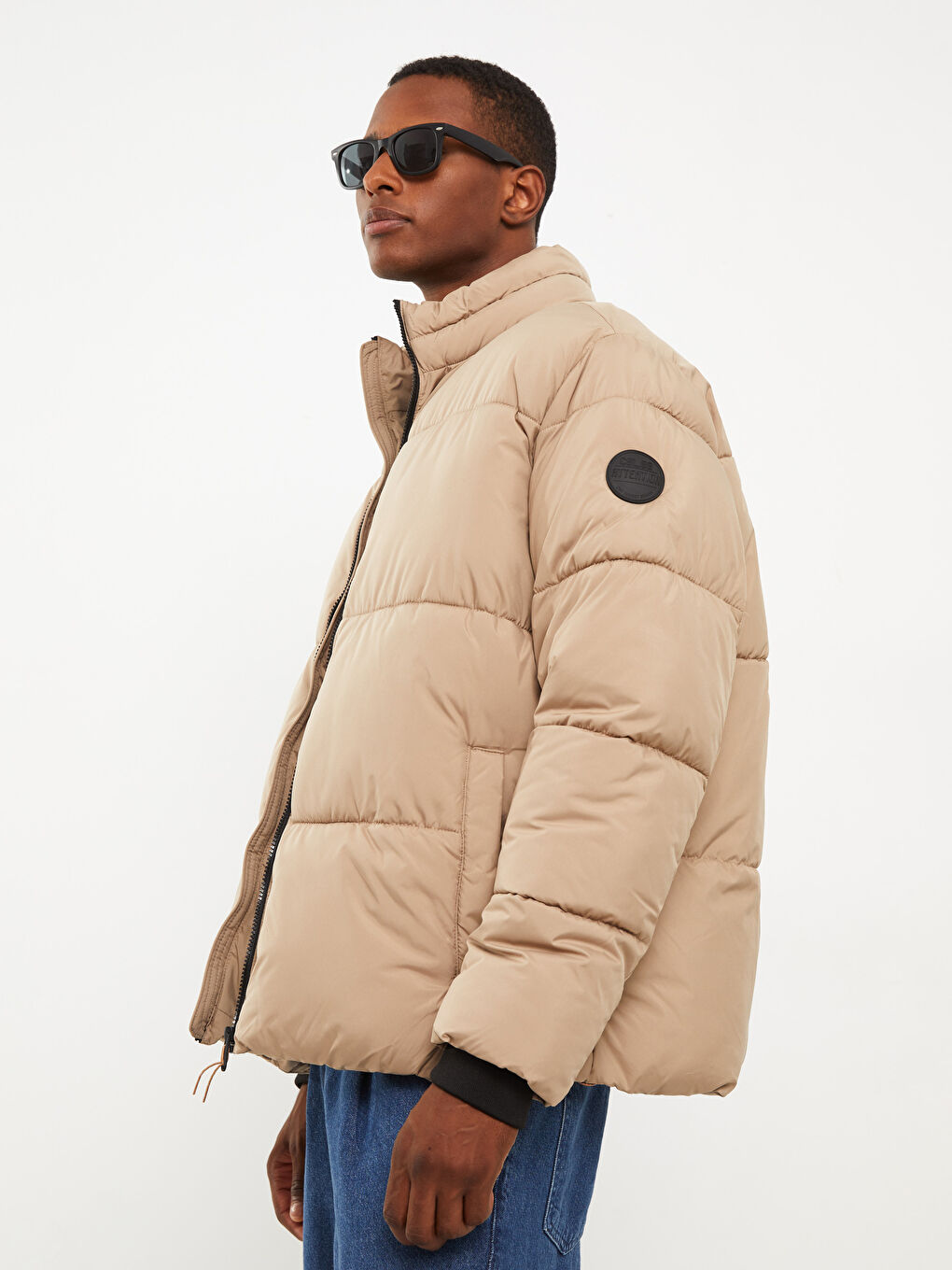Relaxed Fit Funnel Neck Men's Puffer Coat