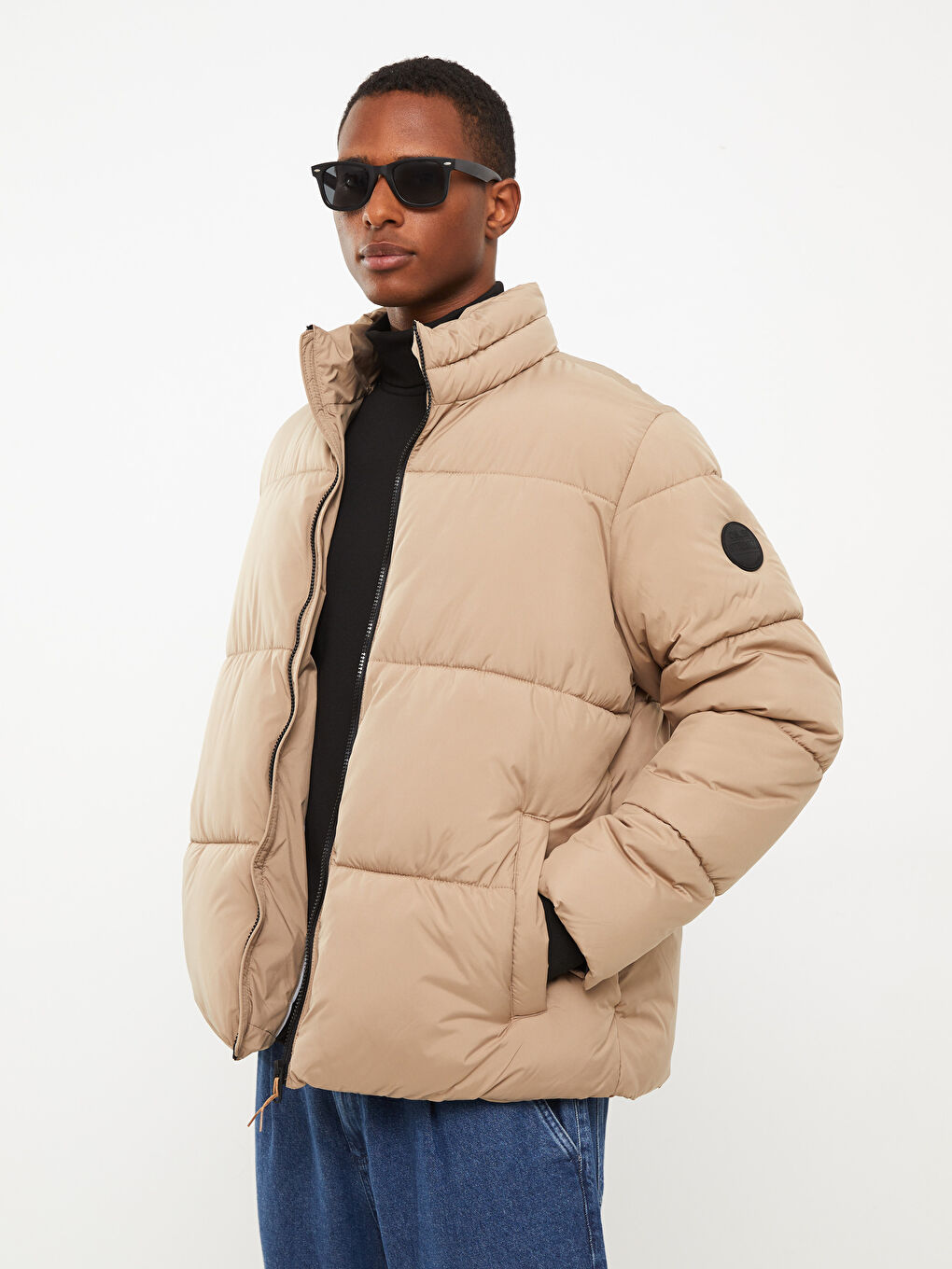 Relaxed Fit Funnel Neck Men's Puffer Coat-1