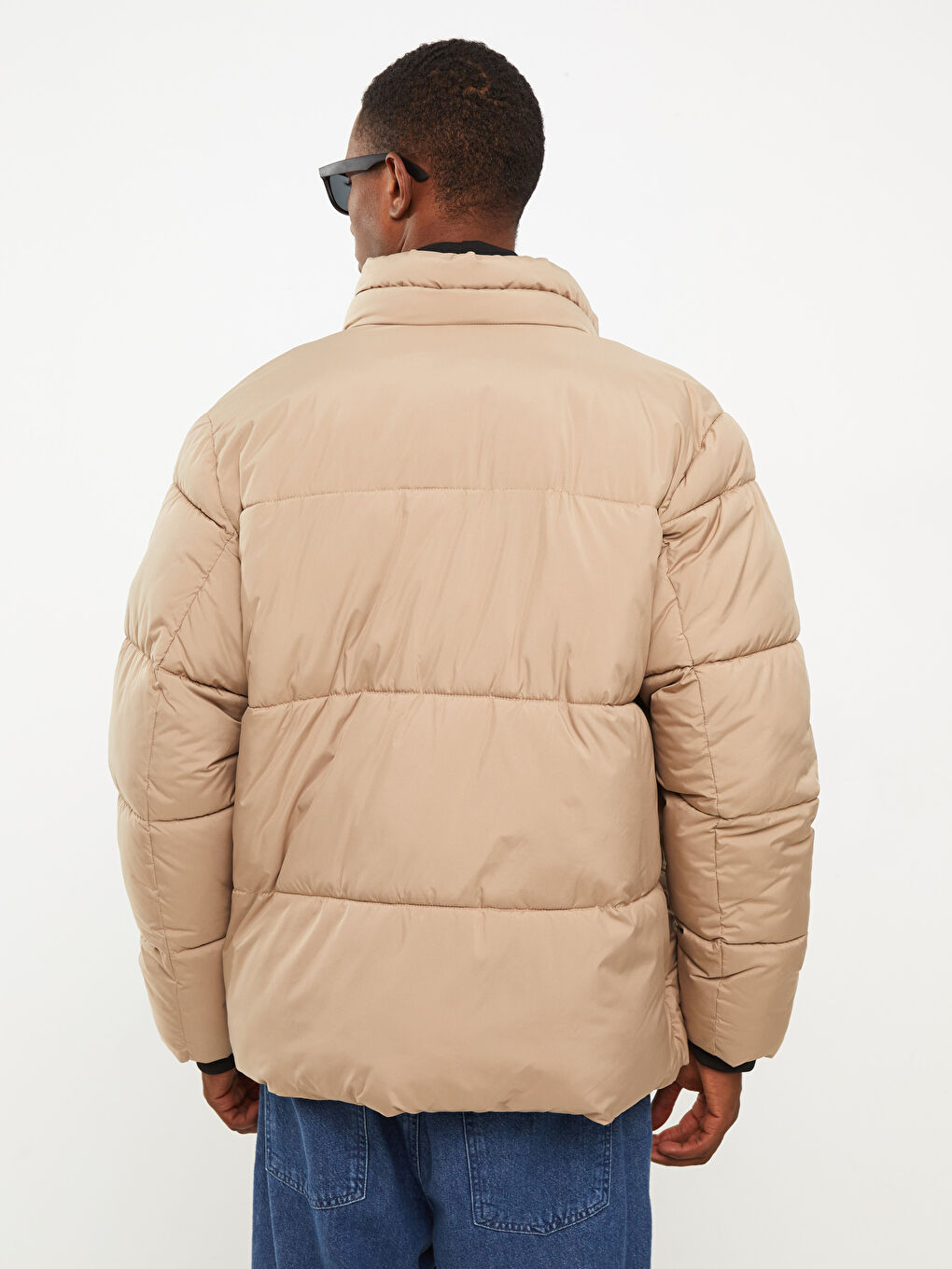 Relaxed Fit Funnel Neck Men's Puffer Coat-4