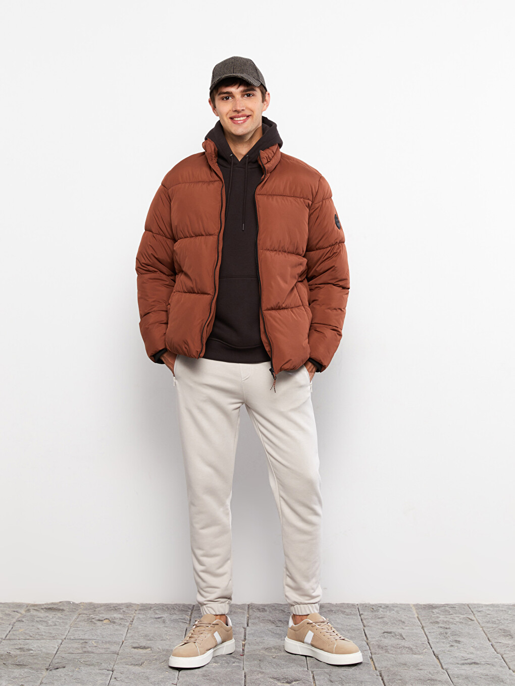 Pallto Puffer Me Prerje Të Relaksuar Me Jakë Të Ngritur Për Burra-3