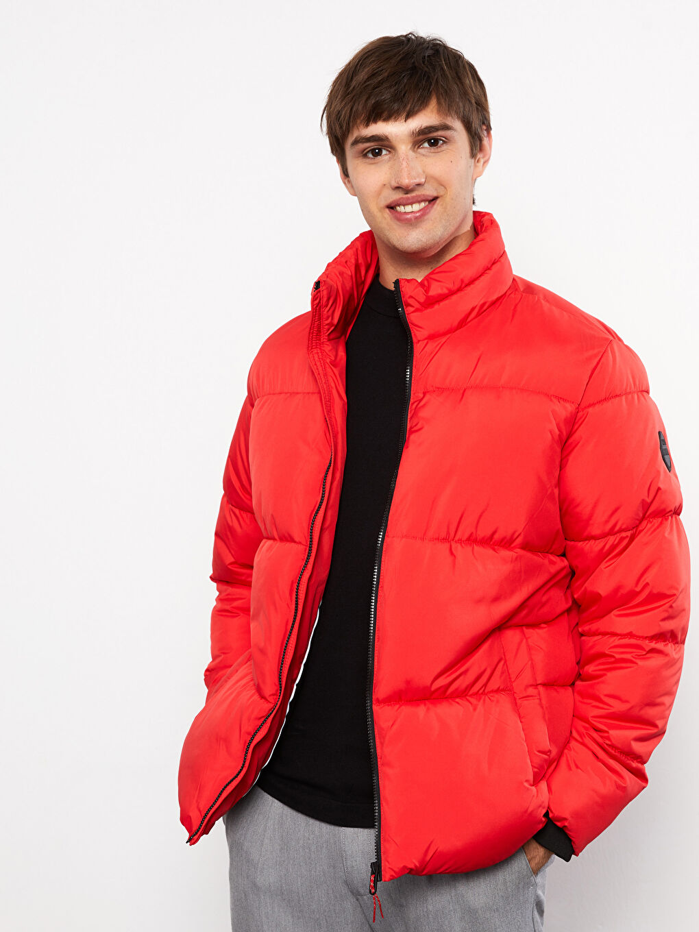 Relaxed Fit Funnel Neck Men's Puffer Coat-1