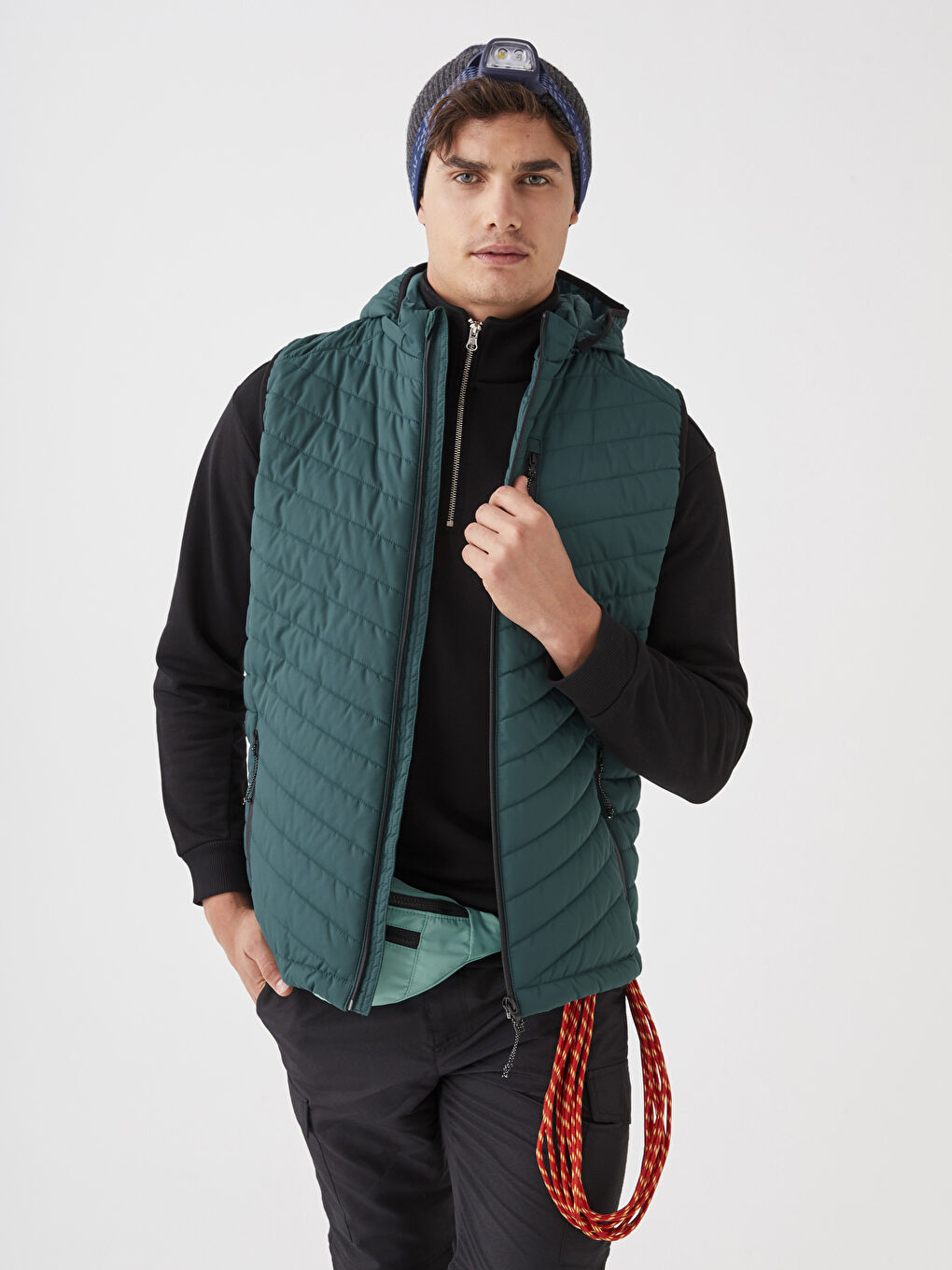 Petrol Standart Kalıp Kapüşonlu Erkek Şişme Yelek-1