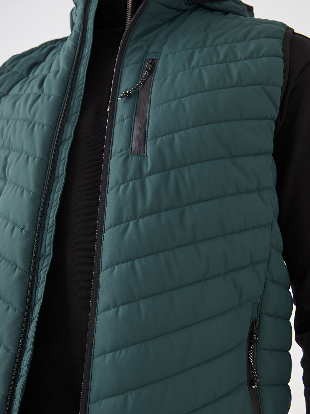 Petrol Standart Kalıp Kapüşonlu Erkek Şişme Yelek-3