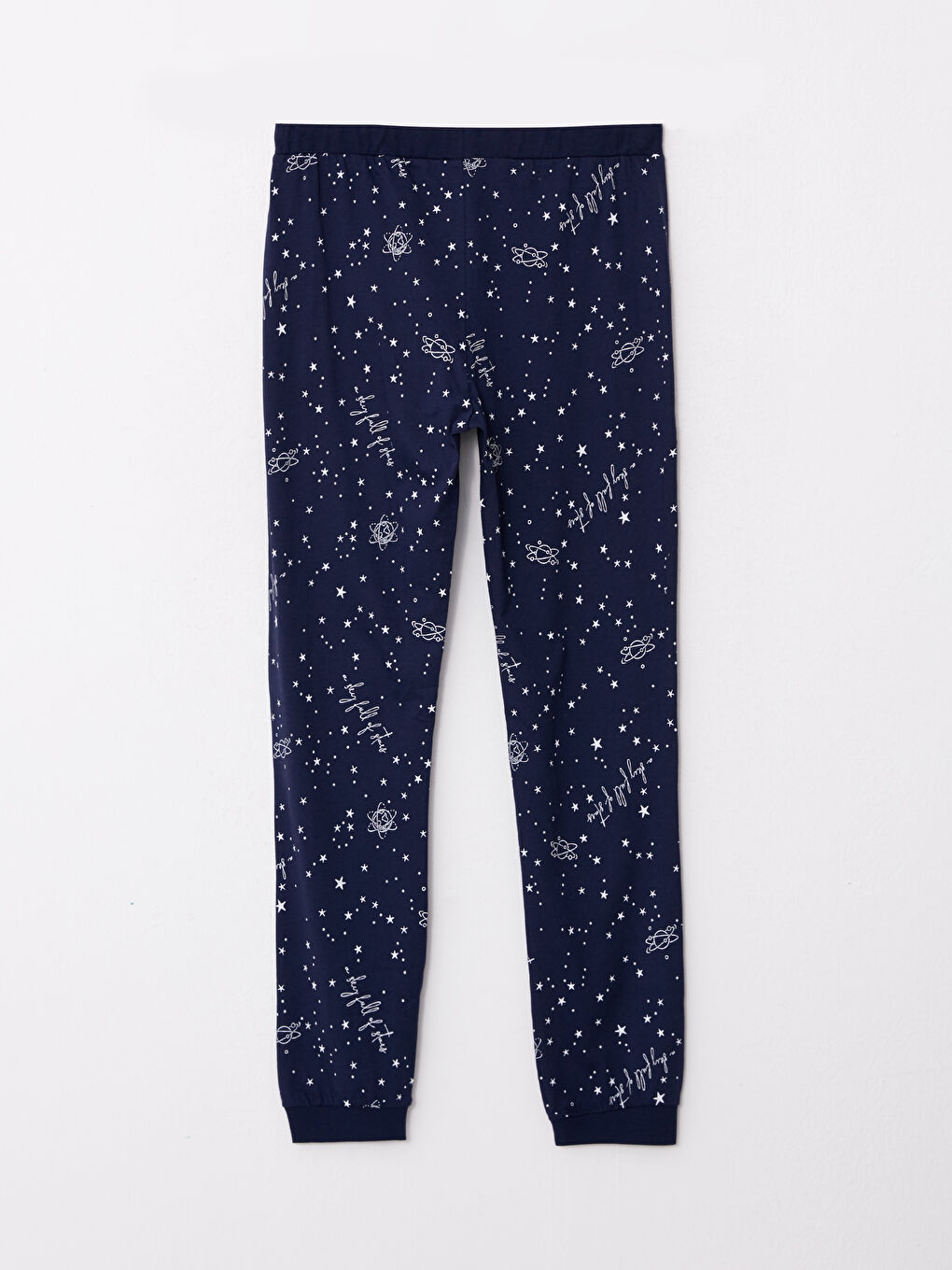 Lacivert Beli Lastikli Desenli Pamuklu Kadın Jogger Pijama Altı-6