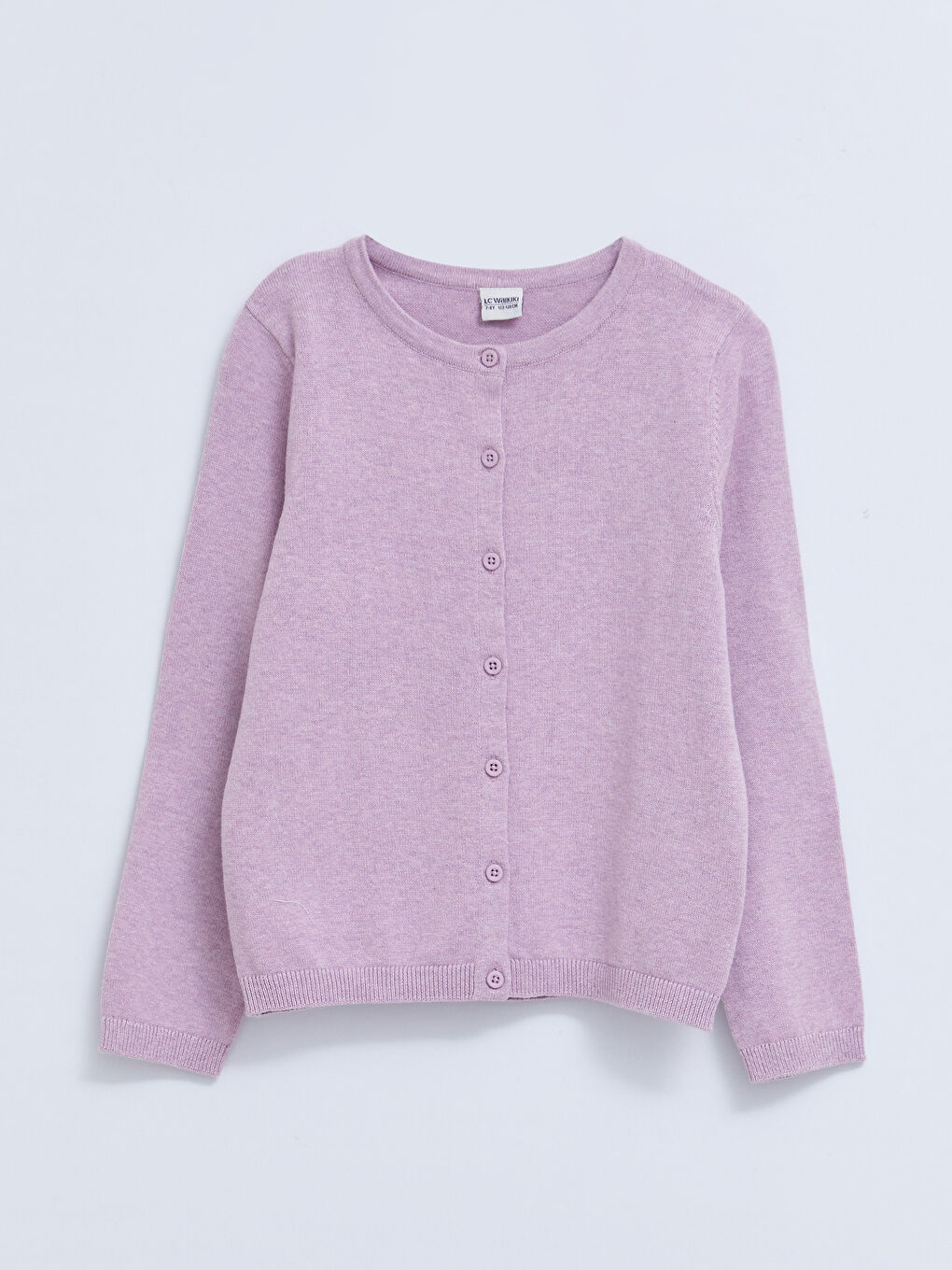 كارديجان تريكو كم طويل ياقة دائرية للبنات