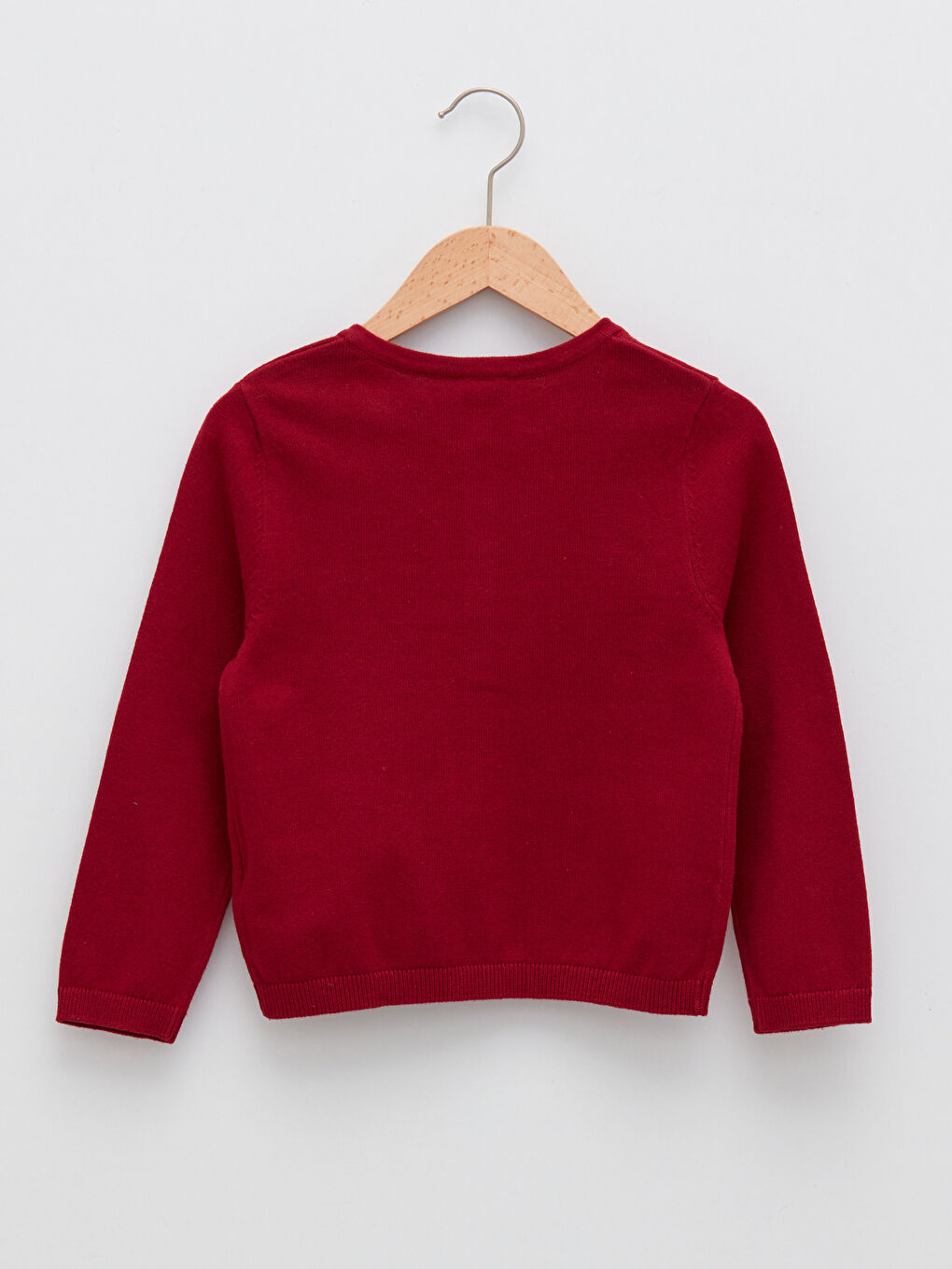 Bordo Bisiklet Yaka Basic Uzun Kollu Kız Çocuk Triko Hırka-1