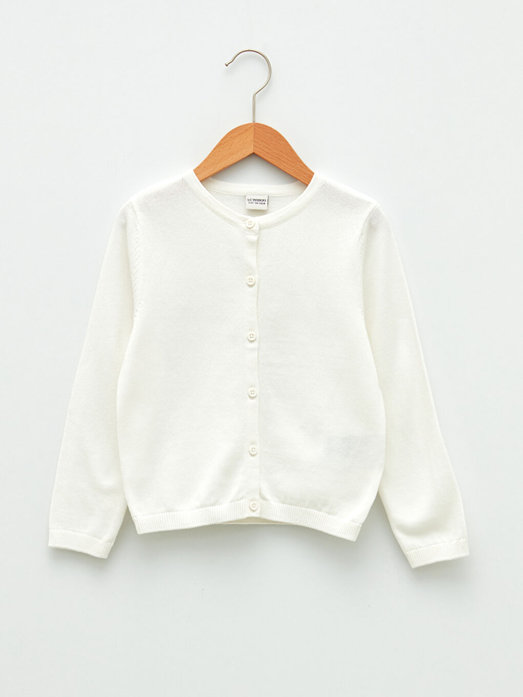 Crew Neck Basic Long Sleeve Girls' Knitwear Cardigan