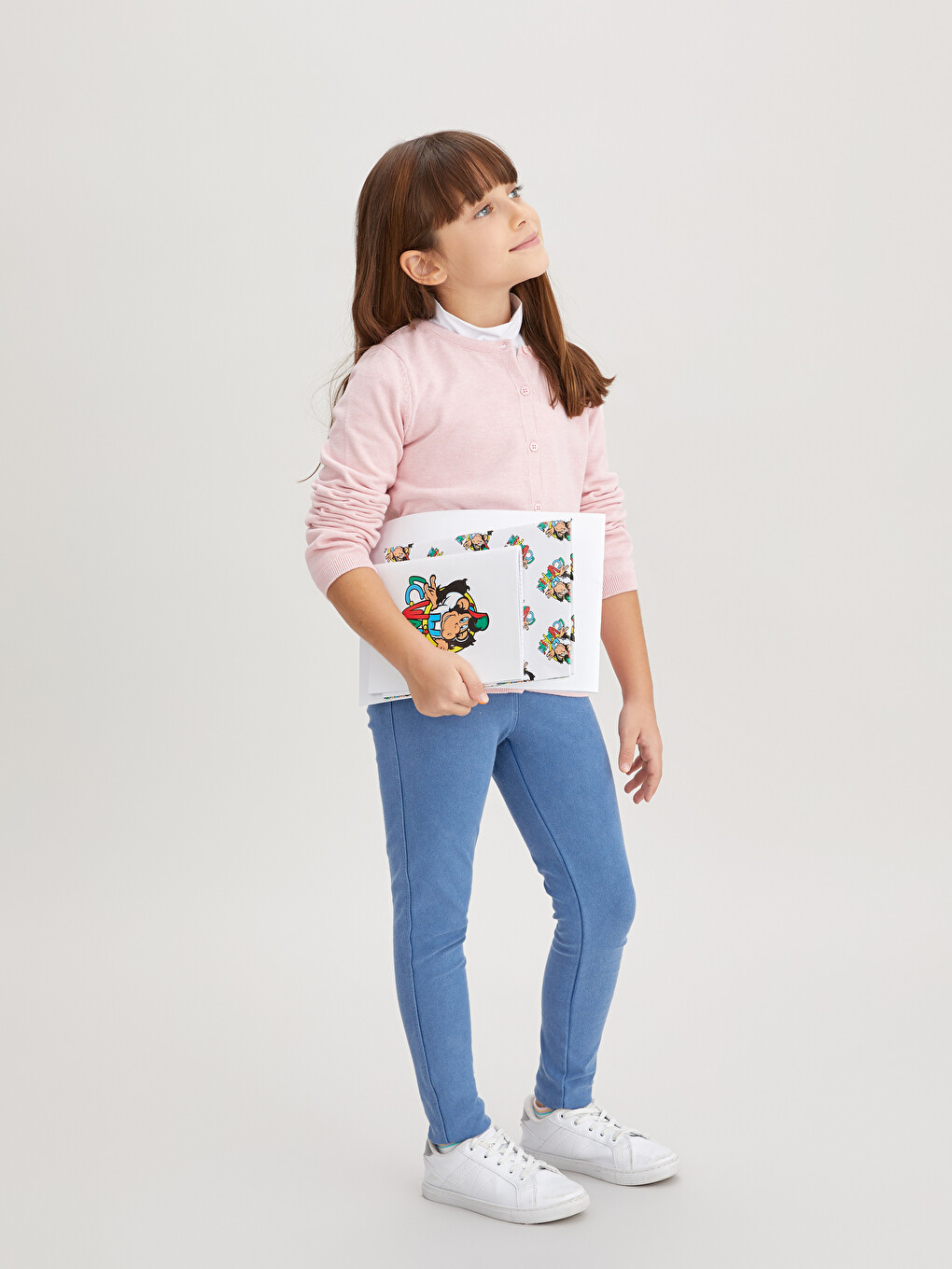 Crew Neck Basic Long Sleeve Girls' Knitwear Cardigan-1