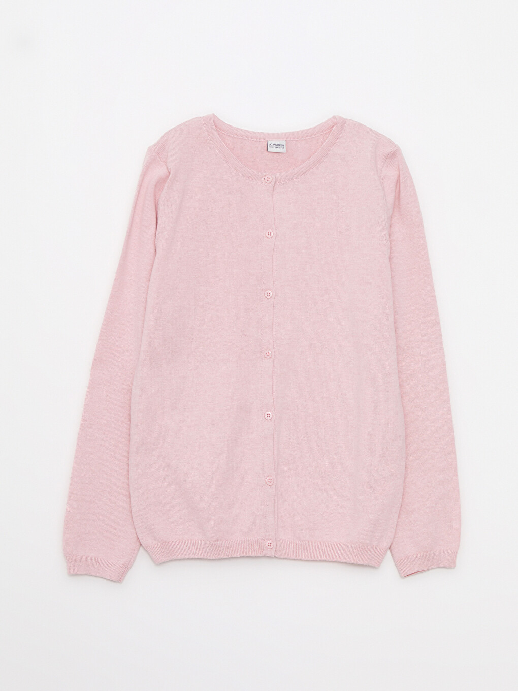 Crew Neck Basic Long Sleeve Girls' Knitwear Cardigan-2