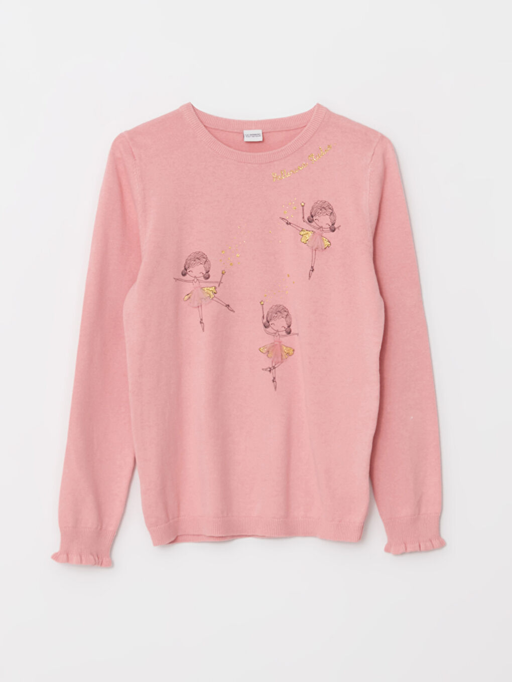 Crew Neck Printed Long Sleeve Girl Tricot Sweater