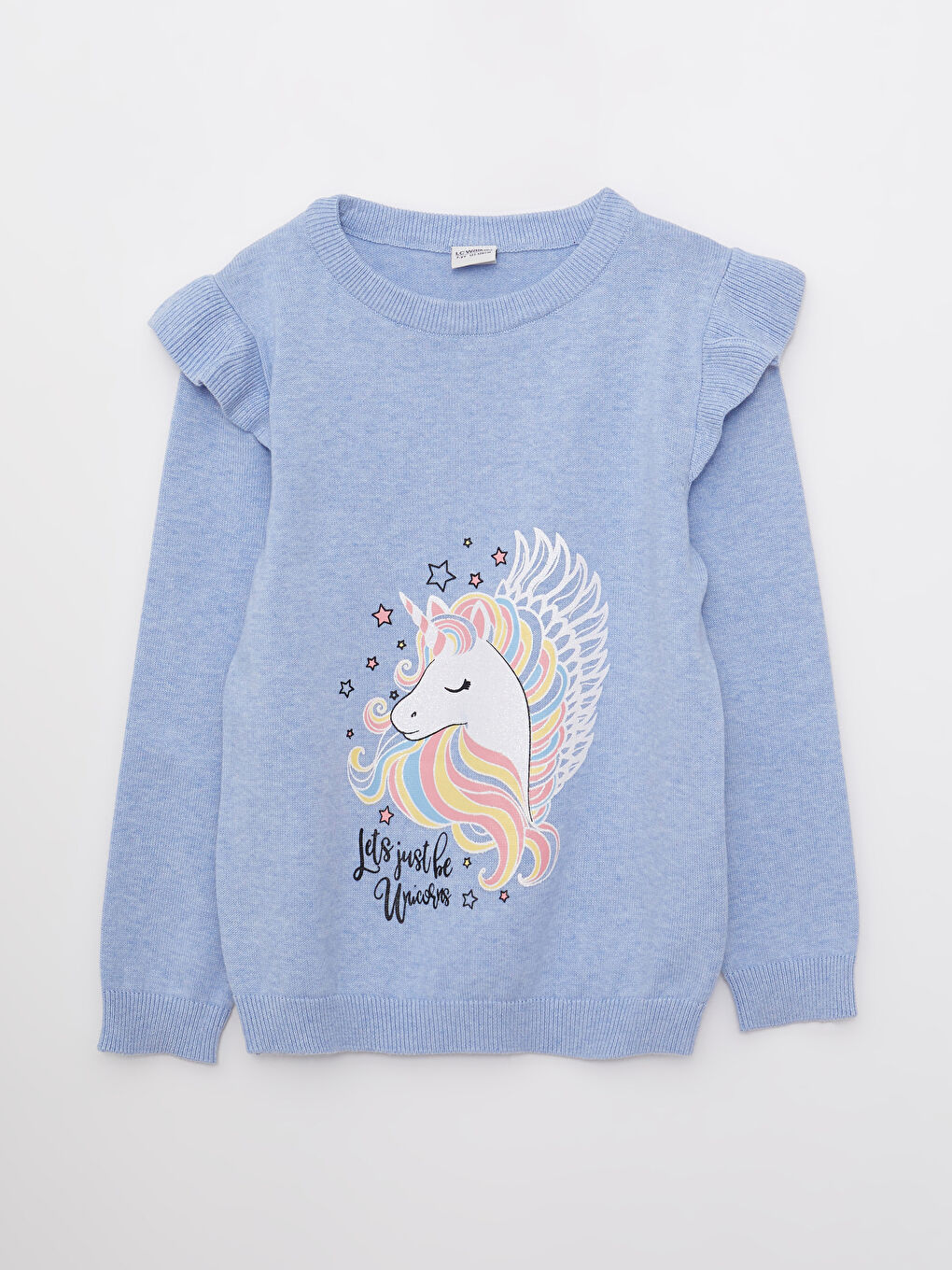 Mavi Bisiklet Yaka Desenli Uzun Kollu Kız Çocuk Triko Kazak