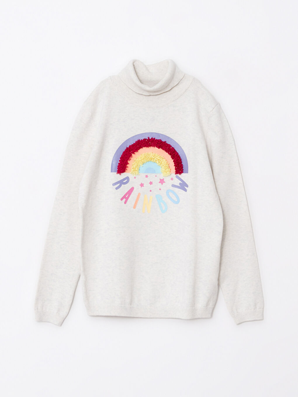 Биік жағалы принтті ұзын жеңді қыздарға арналған трикотаж жемпір