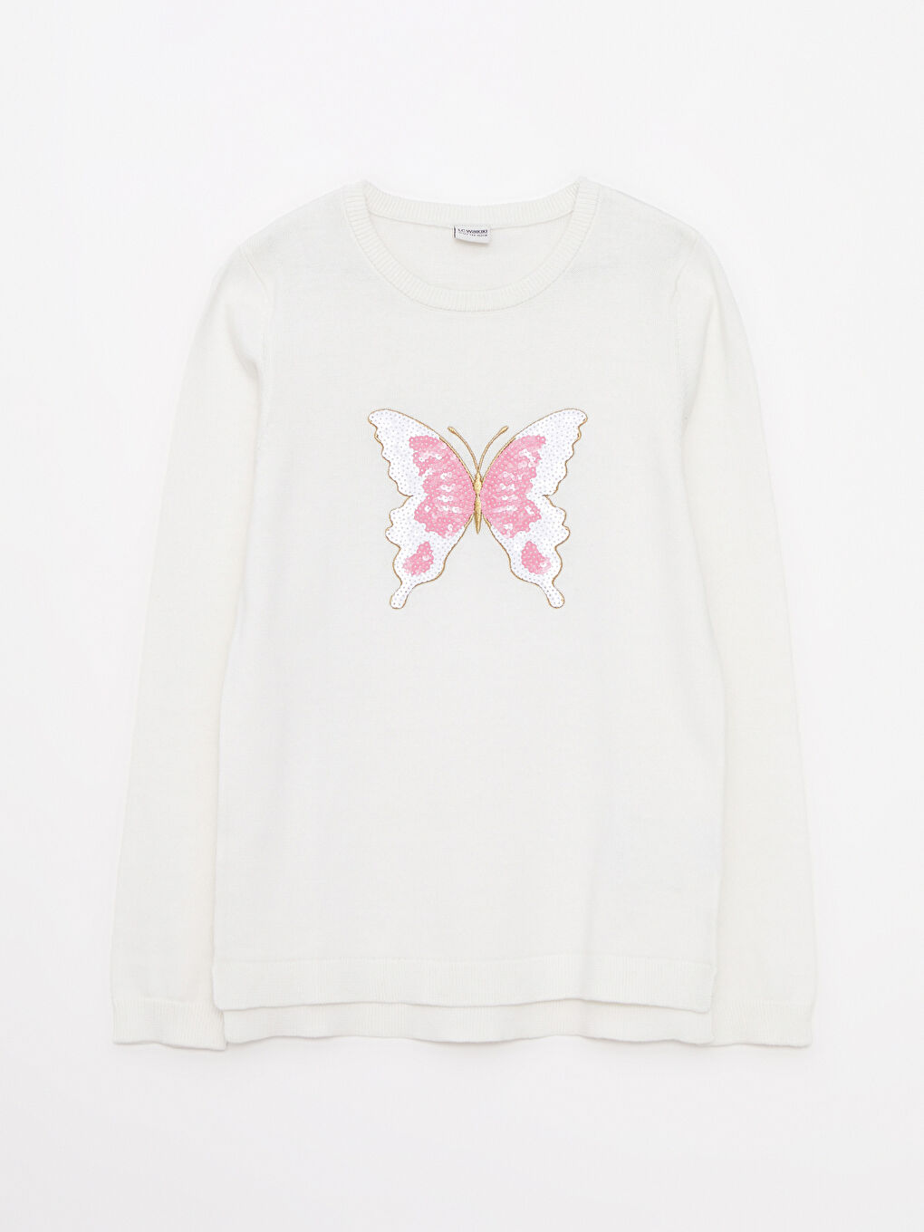 LCW Kids Crew Neck Sequin Long Sleeve Girl Tricot Sweater -W21134Z4-R9J