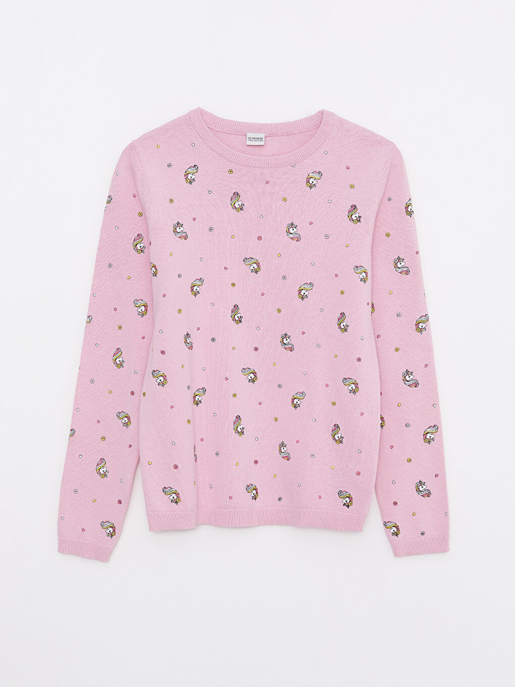 LCW Kids Crew Neck Patterned Long Sleeve Girls' Knitwear Sweater -W21135Z4-LT9