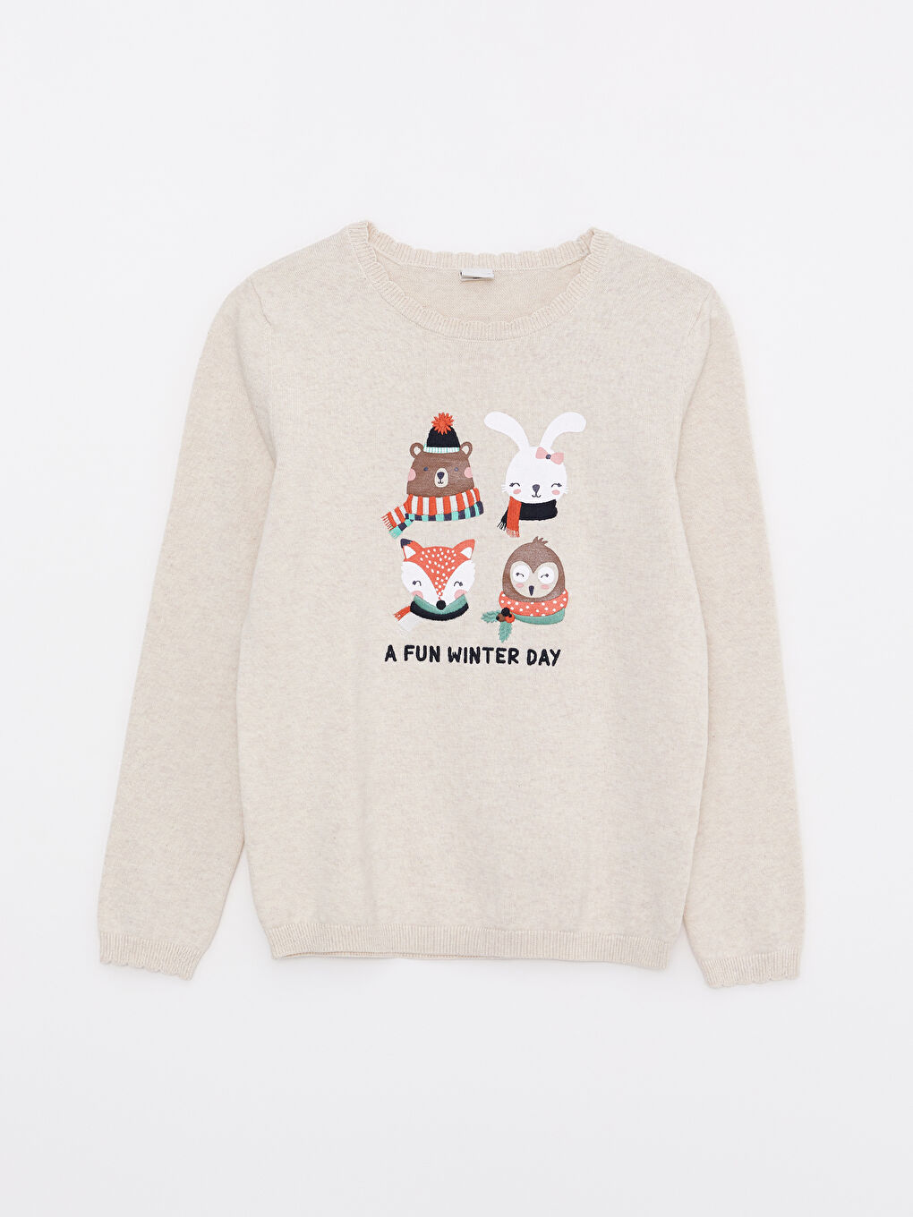 LCW Kids Crew Neck Printed Long Sleeve Girl Tricot Sweater -W21142Z4-L8Q