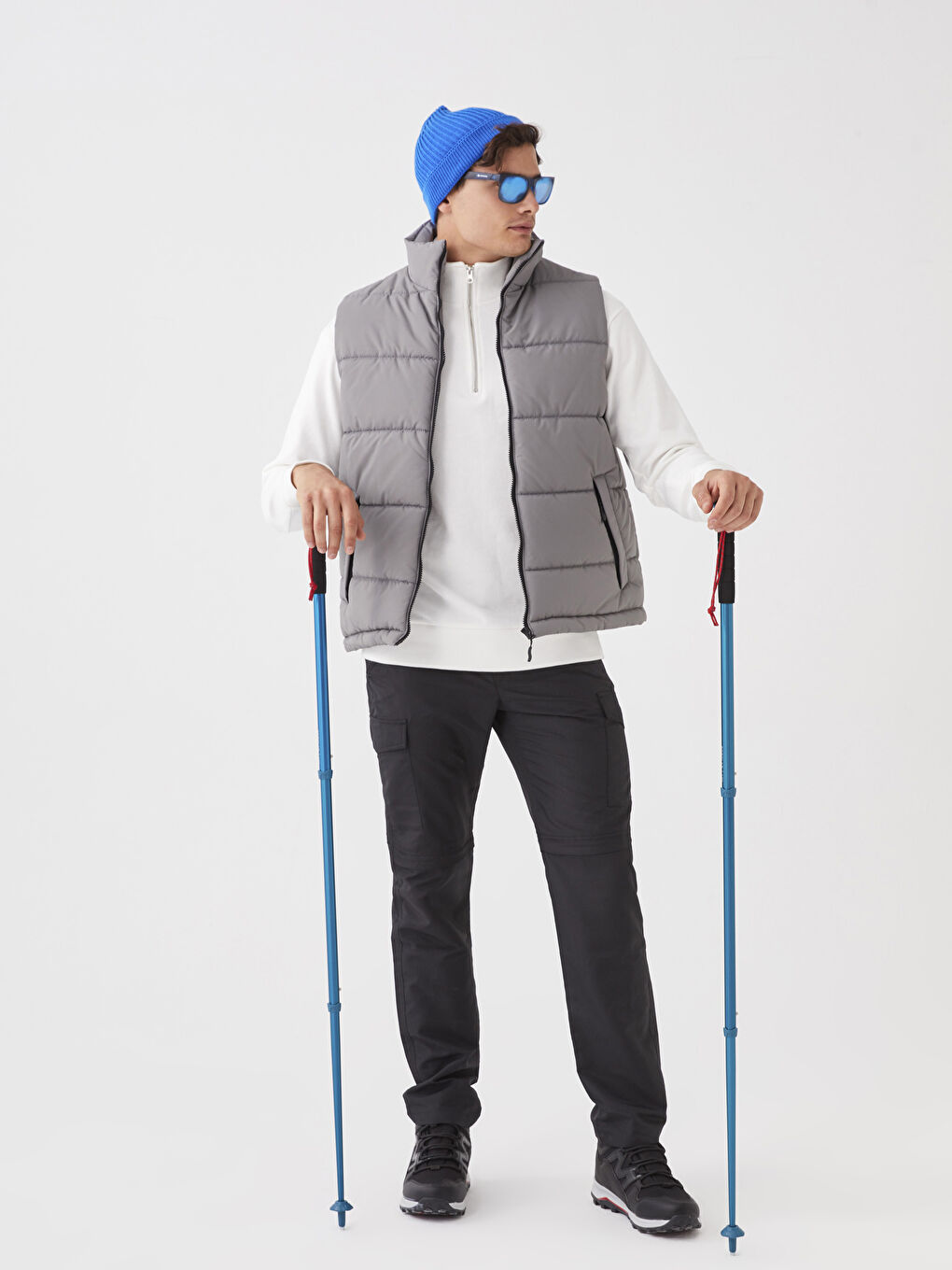 Gri Standart Kalıp Dik Yaka Erkek Şişme Yelek-1