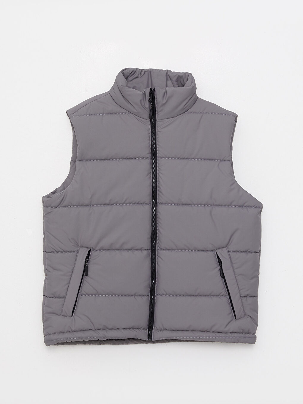 Gri Standart Kalıp Dik Yaka Erkek Şişme Yelek-5