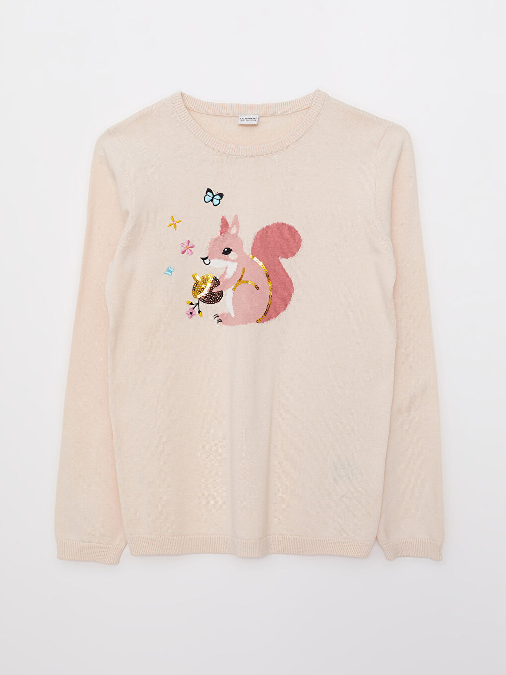 LCW Kids Crew Neck Patterned Long Sleeve Girls' Knitwear Sweater -W21162Z4-FTS