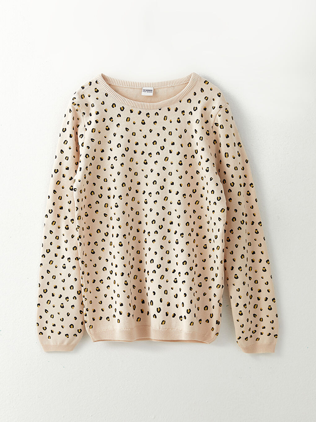 Pembe Bisiklet Yaka Baskılı Uzun Kollu Kız Çocuk Triko Kazak