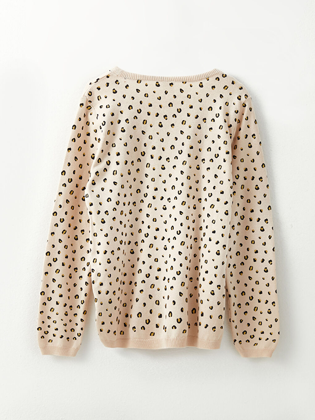 Pembe Bisiklet Yaka Baskılı Uzun Kollu Kız Çocuk Triko Kazak-1